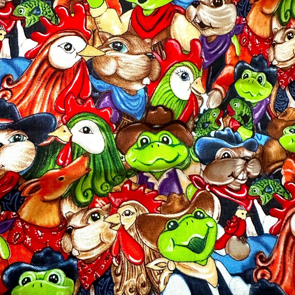 Hopalong Pals Colorful Animal Print Fabric Frogs Chipmunks Quilt Craft